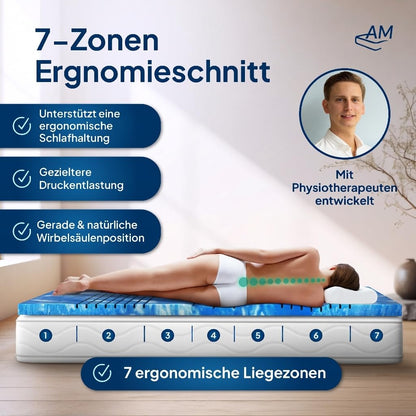 AM Qualitätsmatratzen 7-Zonen Gel Topper 180x200 cm RG50
