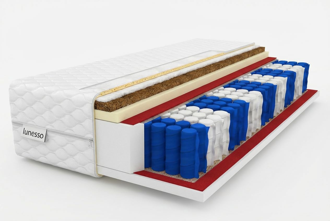 lunesso Taschenfederkernmatratze 80x200 cm H3/H4 mit Kokos – 21 cm