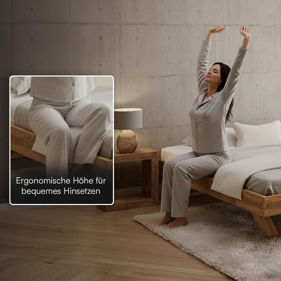 skølm Nornir Massivholzbett 180x200 cm – Bettrahmen aus Massivholz Eiche geölt – hochwertiges Holzbett mit Kufen Bettbeinen – Bettgestell ohne Bettkopf – geeignet als Doppelbett
