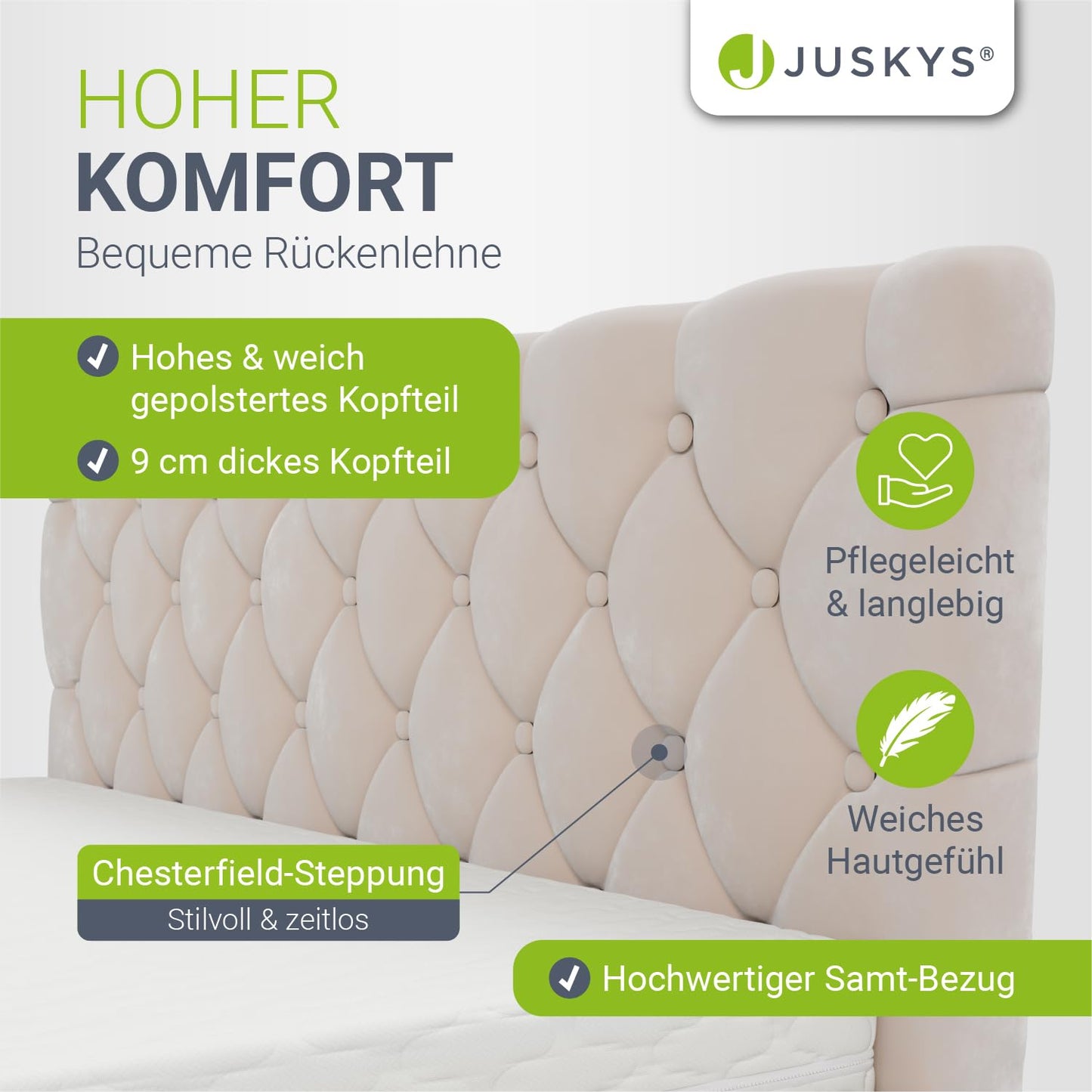 Juskys Polsterbett Nizza 140x200 cm Samt LED & Stauraum – Beige