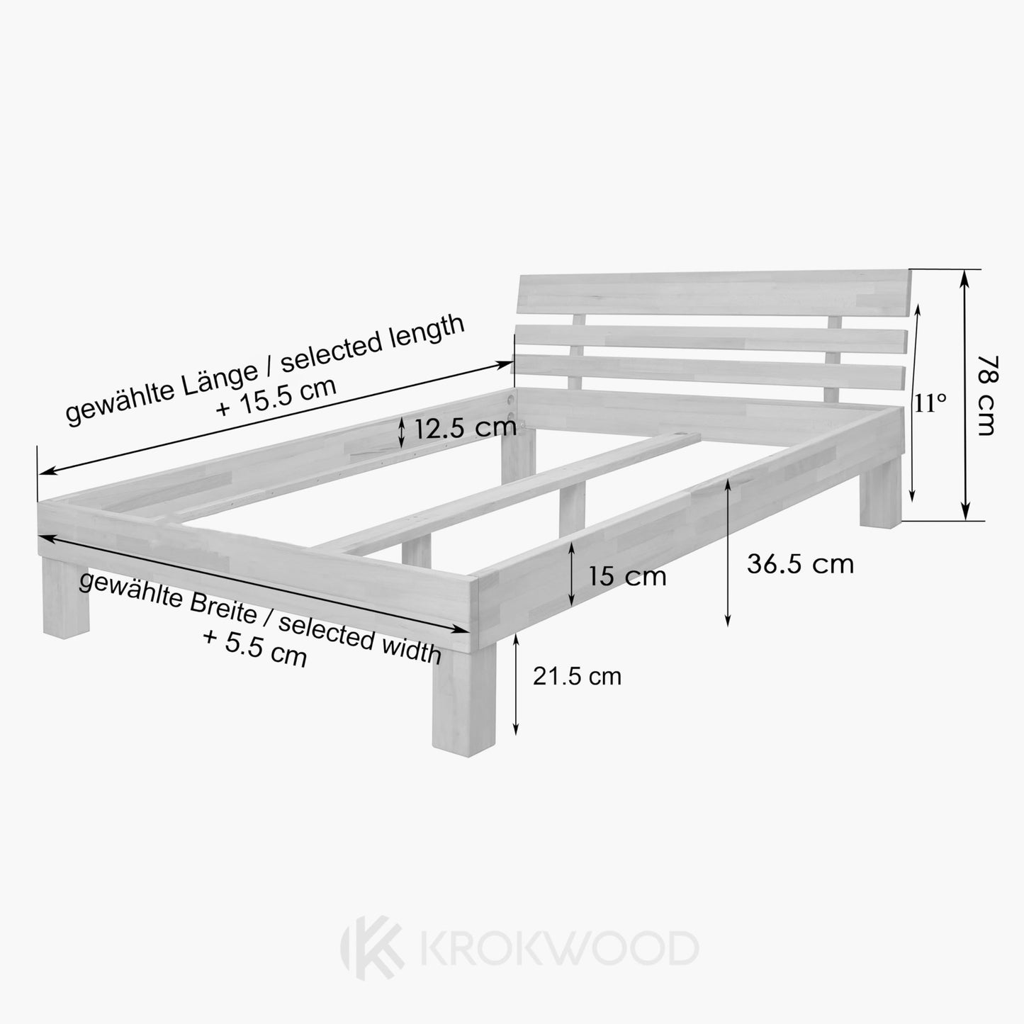 Krok Wood Massivholzbett Julia Eiche 160x200 cm – Geölt & Stabil