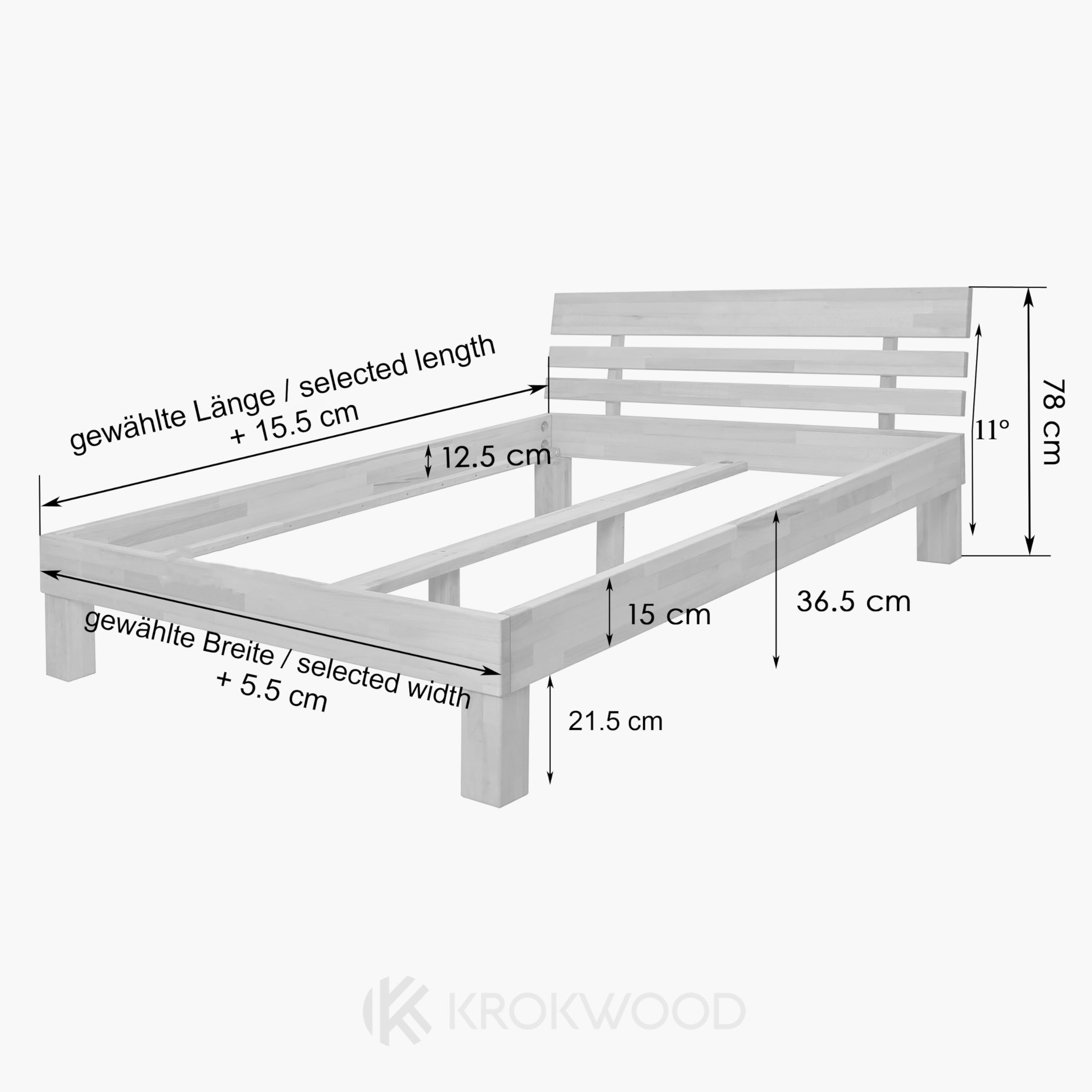 Krok Wood Massivholzbett Julia in Eiche (160 x 200 cm)