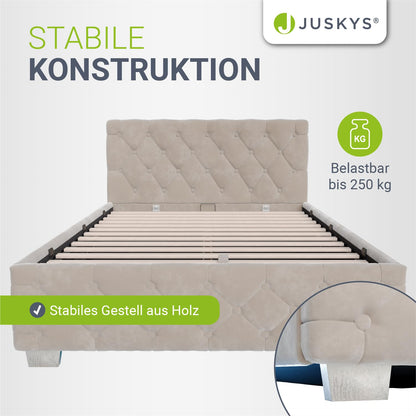 Juskys Polsterbett Nizza 120x200 cm mit Matratze & LED – Beige