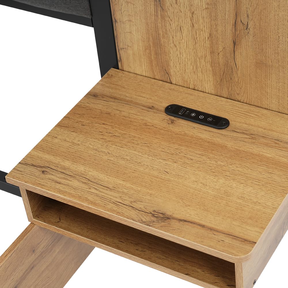 Kebnor Polsterbett 180x200 cm Eiche mit USB, Leselampe & Stauraum