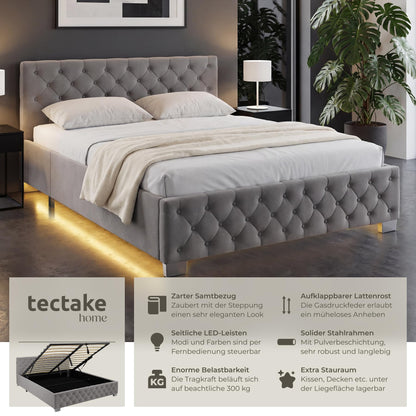 tectake Chesterfield Polsterbett 180x200 cm – LED, Bettkasten