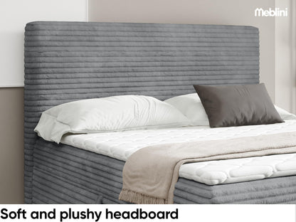 MEBLINI Boxspringbett Talia 180x200 cm H4 Grau Cord mit Bettkasten