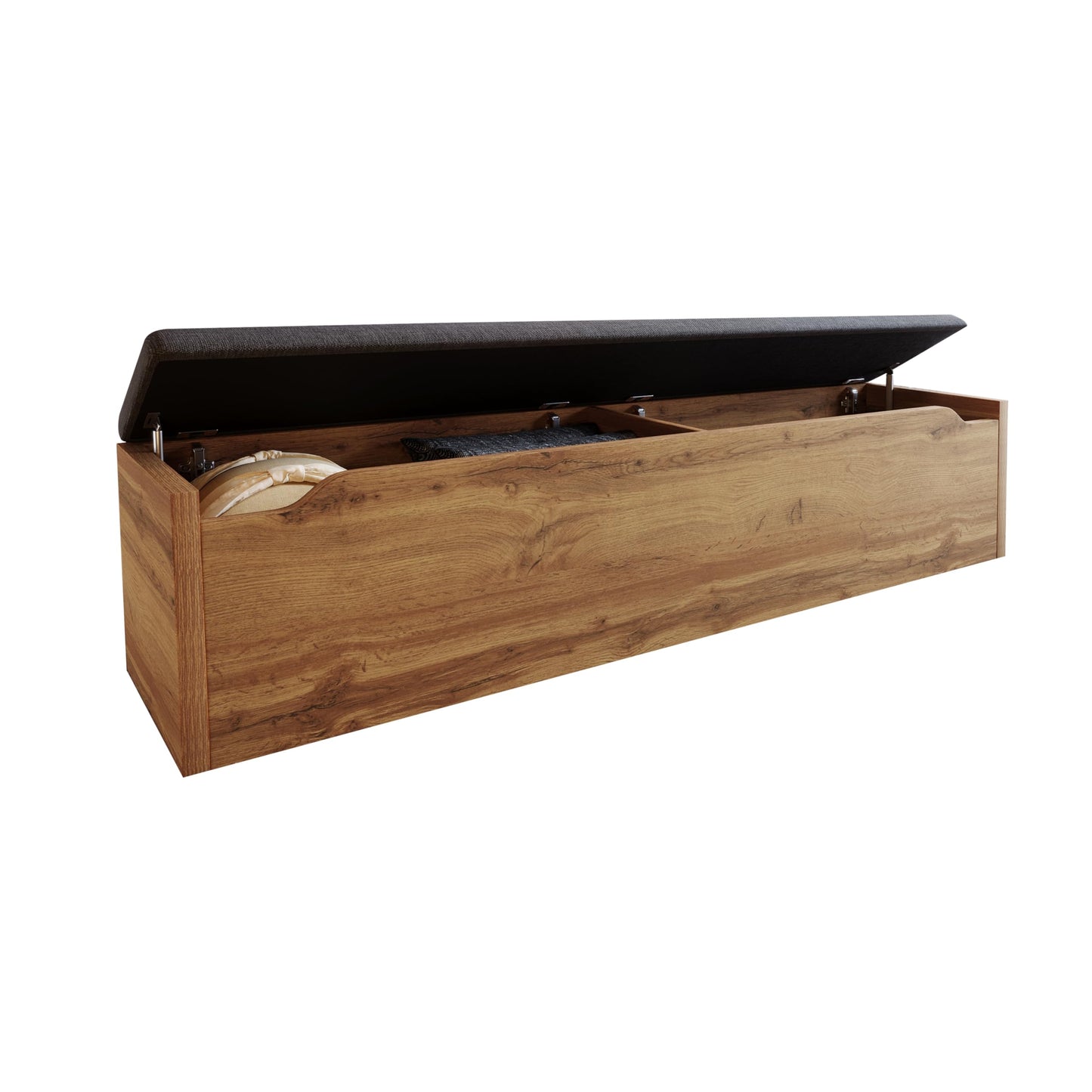 ZYLOYAL10 Polsterbett 180x200 Eiche mit USB, Leselampe & Bank