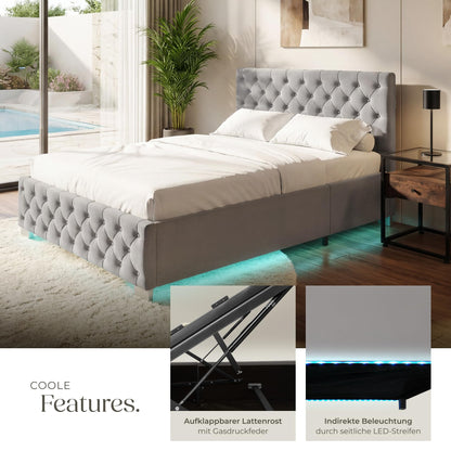 tectake Chesterfield Polsterbett 180x200 cm – LED, Bettkasten
