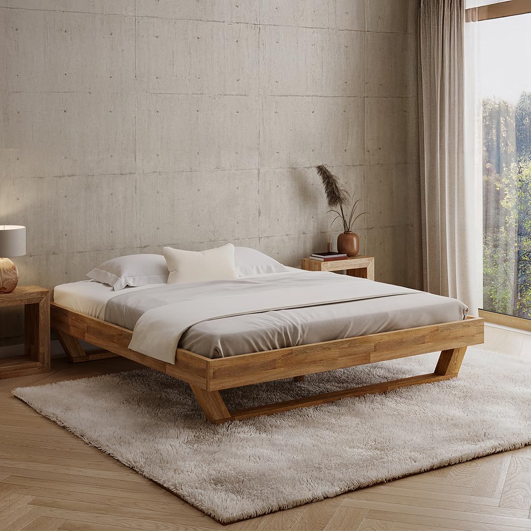 skølm Nornir Massivholzbett 180x200 cm – Bettrahmen aus Massivholz Eiche geölt – hochwertiges Holzbett mit Kufen Bettbeinen – Bettgestell ohne Bettkopf – geeignet als Doppelbett