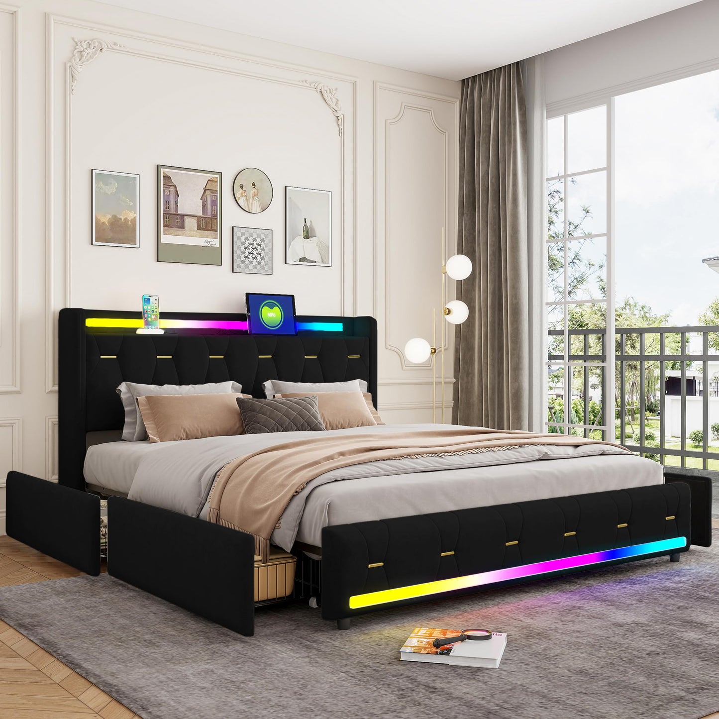 XMETPR Polsterbett 160x200 mit LED, Bluetooth & Stauraum