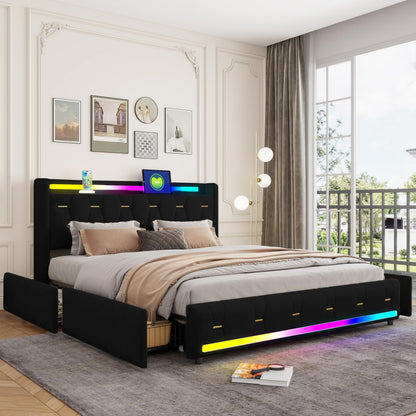 XMETPR Polsterbett 160x200 mit LED, Bluetooth & Stauraum