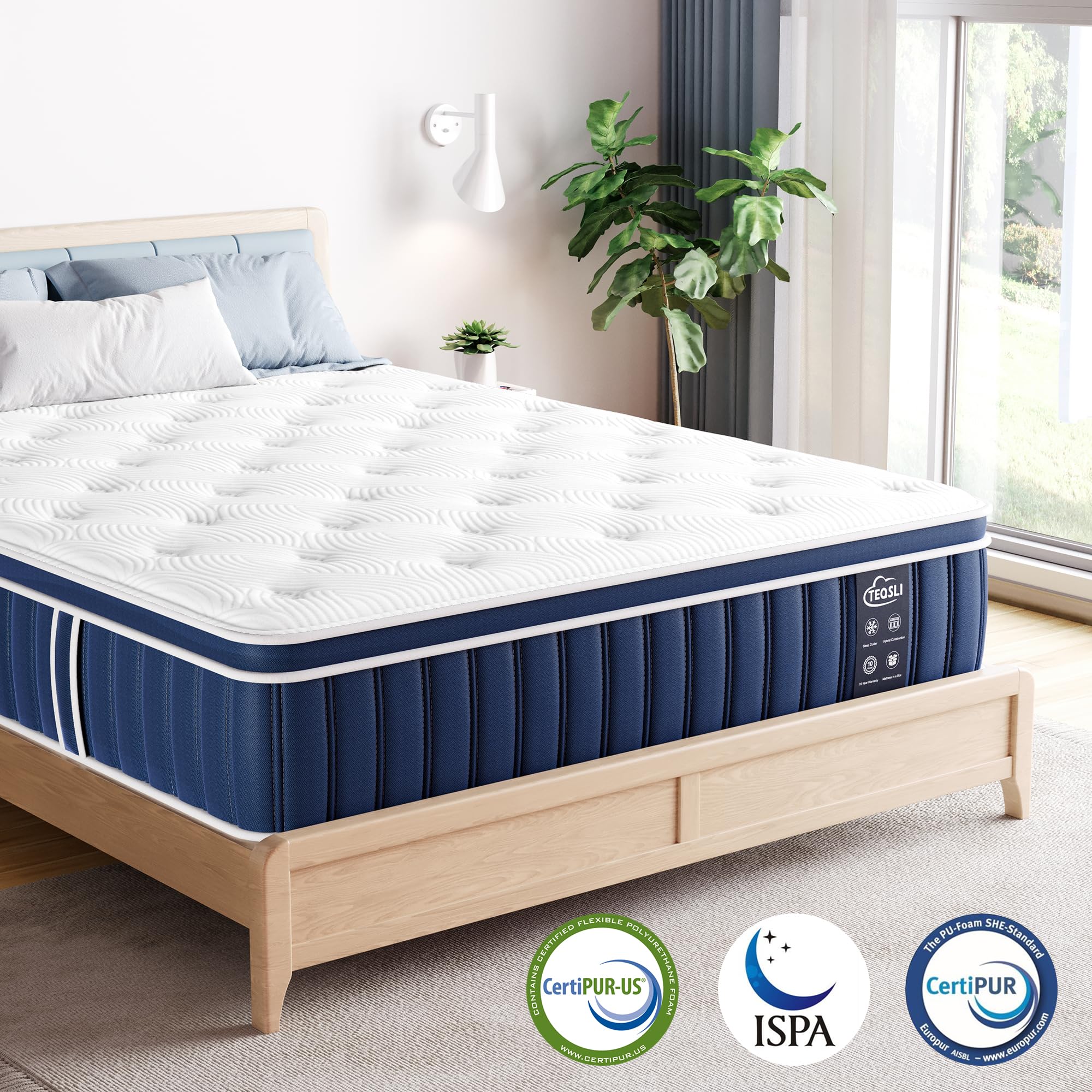 TeQsli Gel Federkernmatratze 180x200 cm Höhe 25 cm Gel Memory Schaum Taschenfederkernmatratze für Druckentlastung, Orthopädische & Ergonomische 9-Zonen Matratze H3, Öko-Tex & CertiPUR Zertifiziert