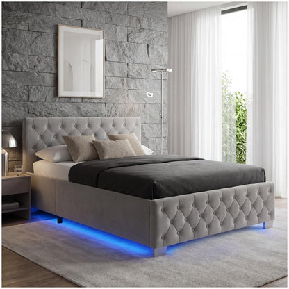 tectake Chesterfield Polsterbett 180x200 cm – LED, Bettkasten