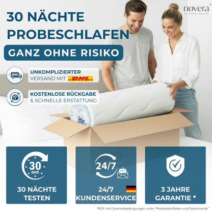 nøvera Deluxe Gel Topper 180x200 cm – Bio-Baumwolle, 7 Zonen