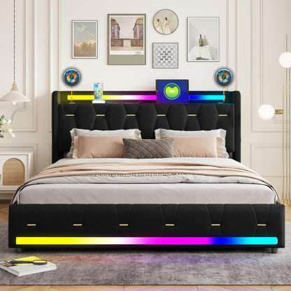 XMETPR Polsterbett 160x200 mit LED, Bluetooth & Stauraum