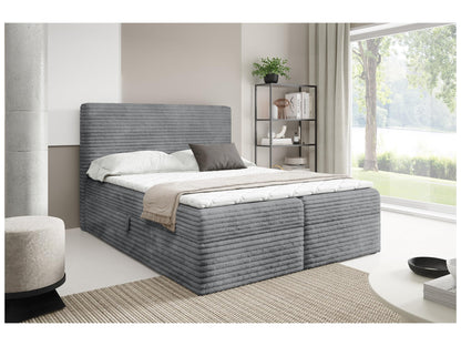 MEBLINI Boxspringbett Talia 180x200 cm H4 Grau Cord mit Bettkasten