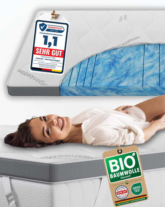 nøvera Deluxe Gel Topper 180x200 cm – Bio-Baumwolle, 7 Zonen
