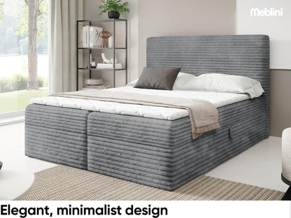 MEBLINI Boxspringbett Talia 180x200 cm H4 Grau Cord mit Bettkasten