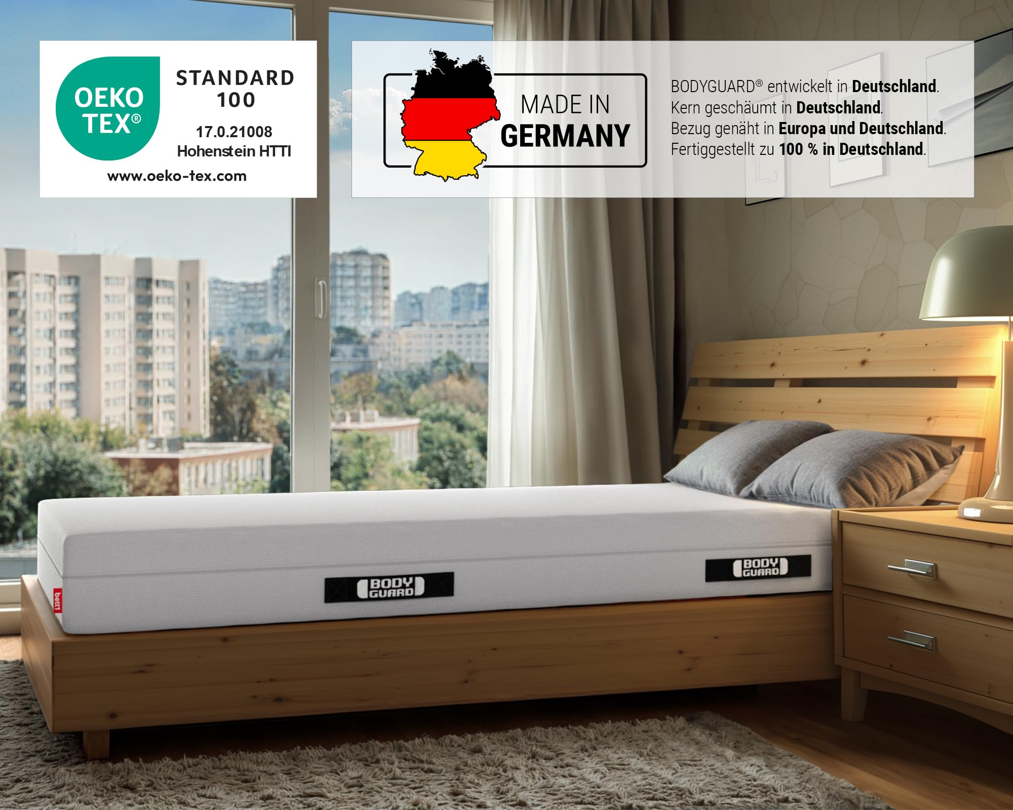 bett1 BODYGUARD Anti-Kartell-Matratze 100x200. Deutschlands meistgekaufte Matratze (2in1 Liegehärten Mittelfest & Fester, Bezug 60°C waschbar, Oeko-TEX 100, Ergonomiemodule, QXSchaum)