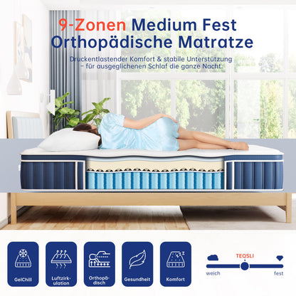 TeQsli Gel Taschenfederkernmatratze 180x200 cm – H3, 9 Zonen