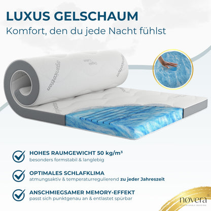 nøvera Deluxe Gel Topper 180x200 cm – Bio-Baumwolle, 7 Zonen