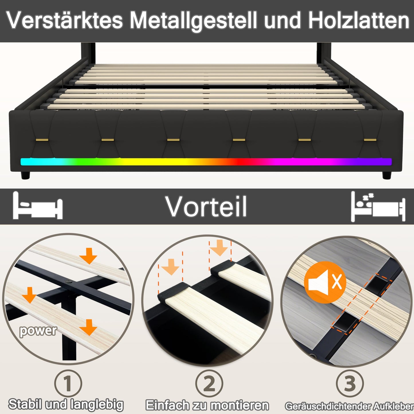XMETPR Polsterbett 160x200 mit LED, Bluetooth & Stauraum