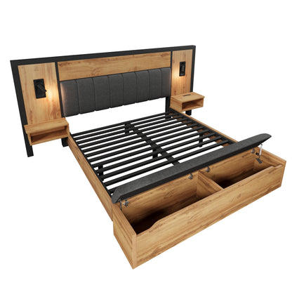 Kebnor Polsterbett 180x200 cm Eiche mit USB, Leselampe & Stauraum