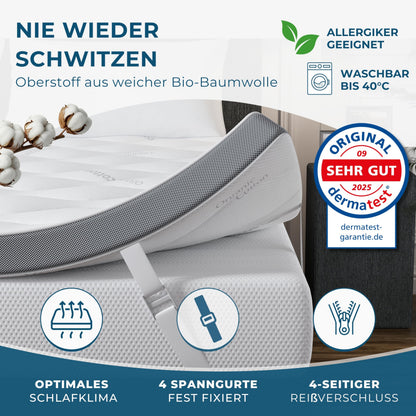 nøvera Deluxe Gel Topper 180x200 cm – Bio-Baumwolle, 7 Zonen