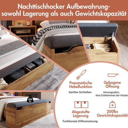 Kebnor Polsterbett 180x200 cm Eiche mit USB, Leselampe & Stauraum